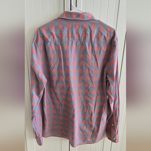 Faherty Men's Cotton Linen Blend Button Down Long Sleeve Blue and Coral Shirt Lg - Picture 4 of 10